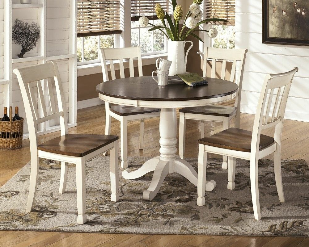 Round Brown And White Dining Room Set